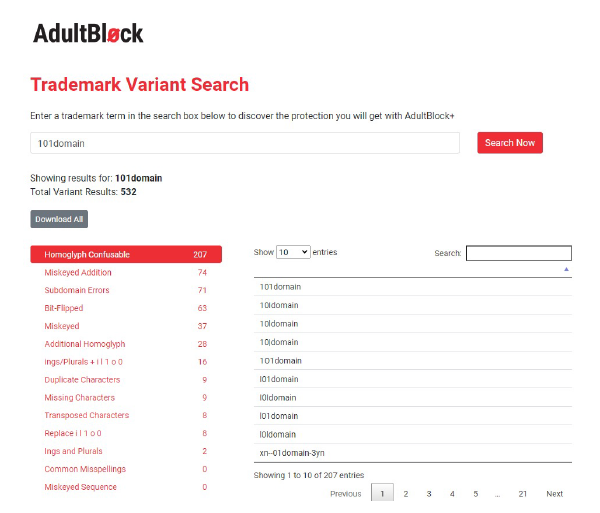 Trademark variant search