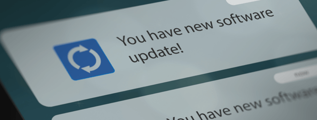 Device screen with notice of software update