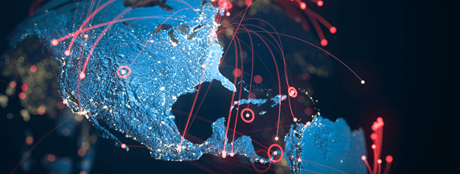 Digital map showing movements of network attacks