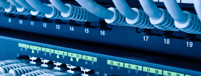 Back of a network rack.