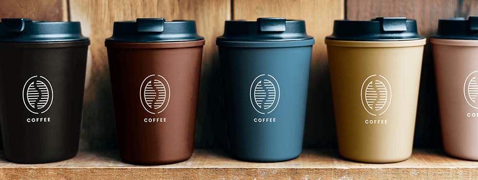 Line of coffee containers on a shelf