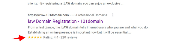 Screenshot of Google Search result with rating structured data display