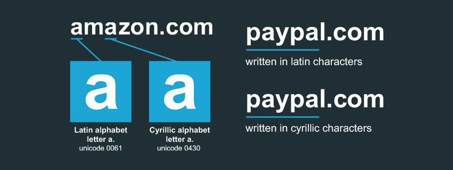 Diagram using Amazon and Paypal as examples where homograph usage can occur